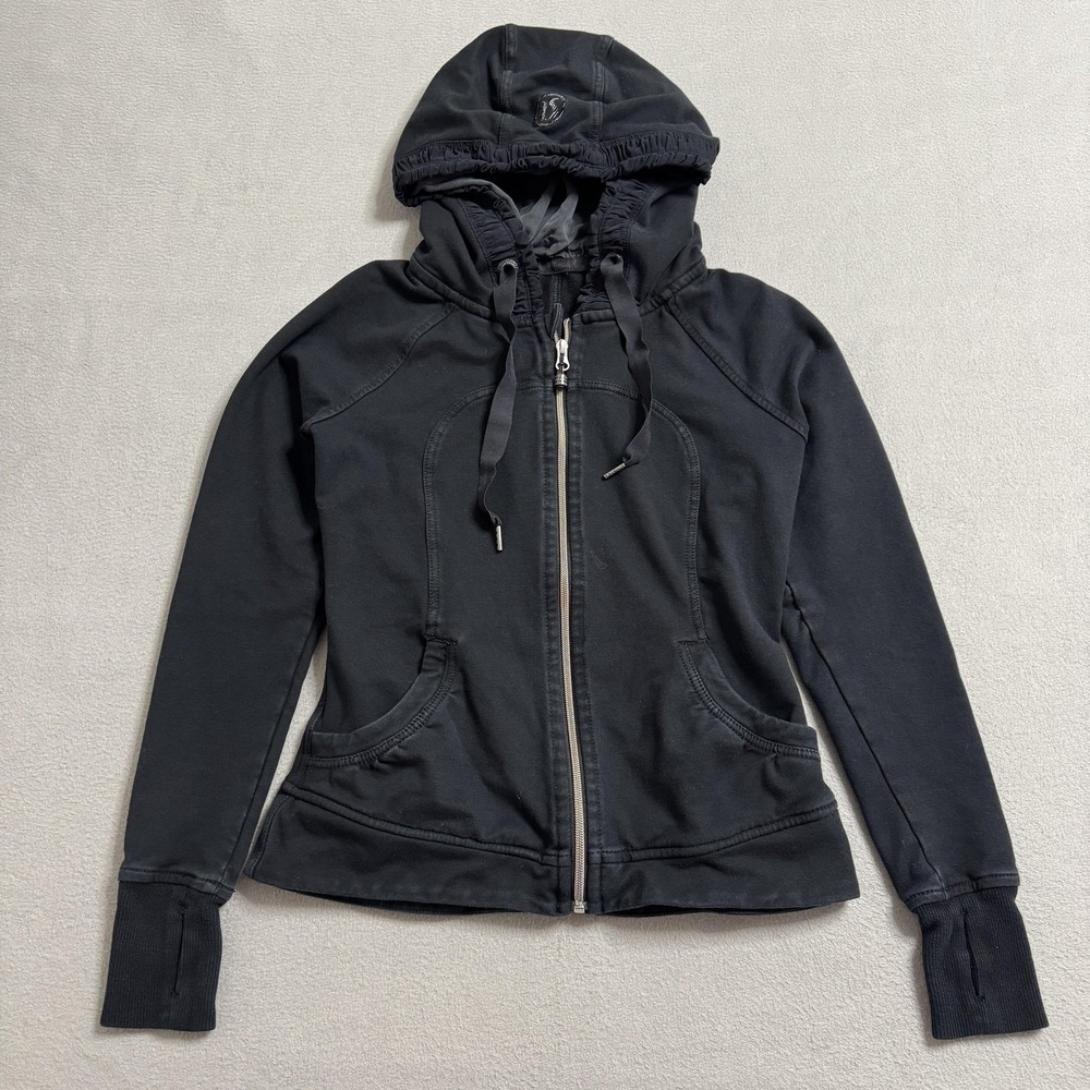 Lululemon Back‎ To Class Jacket 6 Black Hoodie Full Zip Ruffle Y2K Yoga Gym